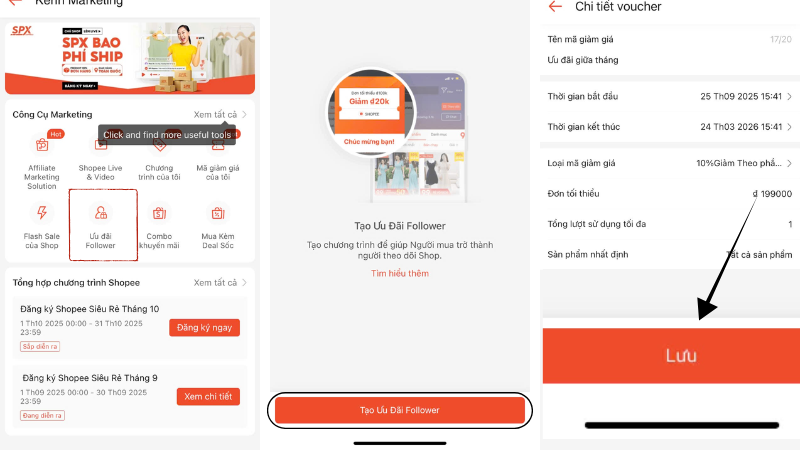 Cách tạo ưu đãi follower Shopee trong 5 phút
