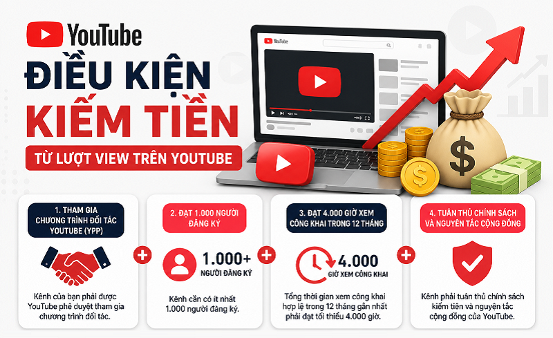 Cách kiếm tiền trên Youtube bằng lượt view